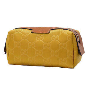 GUCCI cosmetic pouch GG mustard brown nylon leather accessory Case Wallet 4914 1